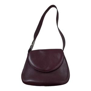 Vintage Calf Leather Shoulder Bag Red Wine Adjustable Strap Buckle Made In Spain